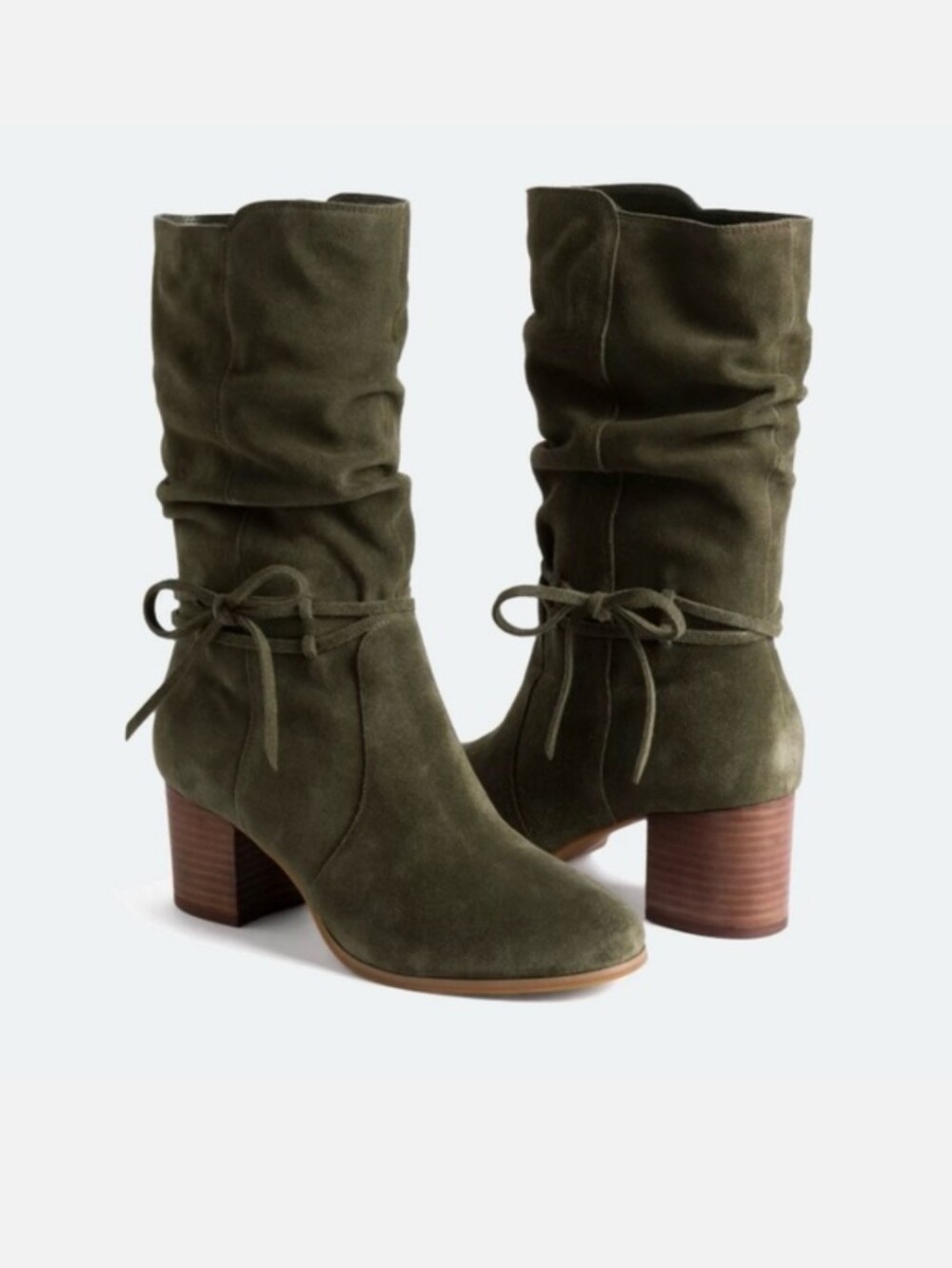 NWOT Violet & Red Janine Suede Mid-Calf Boots Olive Green Block Heel Size 7